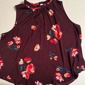 Old Navy Burgundy Floral High Neck Tank | XXL